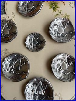 Lot 7 boutons anciens A. BARGAS EAU Art nouveau 1900 Ø 27 mm et 20mm