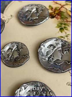 Lot 7 boutons anciens A. BARGAS EAU Art nouveau 1900 Ø 27 mm et 20mm