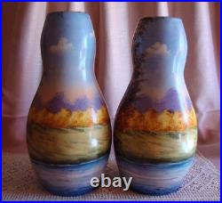Lot De 2 Grands Vases Anciens En Ceramique Signee Japon