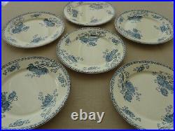 Lot de 6 Anciennes assiettes plates Pavots Royat 1920 Art nouveau