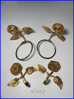 Lot de Deux Paires Porte Serviette Gobelet Bronze Doré Art Nouveau Ancien Vintag