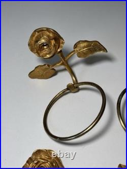 Lot de Deux Paires Porte Serviette Gobelet Bronze Doré Art Nouveau Ancien Vintag