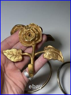 Lot de Deux Paires Porte Serviette Gobelet Bronze Doré Art Nouveau Ancien Vintag