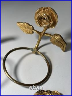 Lot de Deux Paires Porte Serviette Gobelet Bronze Doré Art Nouveau Ancien Vintag