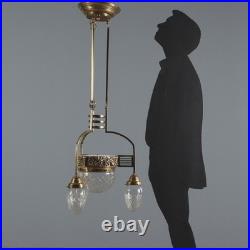 Lustre Art Nouveau Ancien Métal Verre 4 Lumières XXe Siècle Original