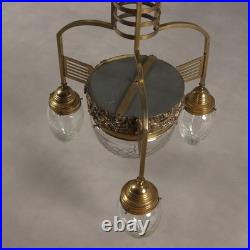 Lustre Art Nouveau Ancien Métal Verre 4 Lumières XXe Siècle Original