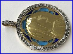 MAGNIFIQUE ancien MEDAILLON PENDENTIF VIERGE incrustation vitrail ART NOUVEAU