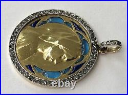 MAGNIFIQUE ancien MEDAILLON PENDENTIF VIERGE incrustation vitrail ART NOUVEAU