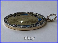 MAGNIFIQUE ancien MEDAILLON PENDENTIF VIERGE incrustation vitrail ART NOUVEAU