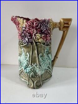 Magnifique Pichet Ancien ART NOUVEAU FRIES ONNAING Jacinthe N 825 Barbotine Deco