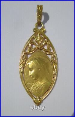 Médaille ancienne Art Nouveau Vierge signée du graveur Dropsy or 18 carats 750