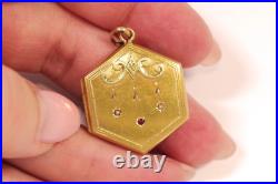 Médaillon Art Nouveau hexagonal en or 18k, pendentif ancien, Art Nouveau