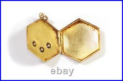 Médaillon Art Nouveau hexagonal en or 18k, pendentif ancien, Art Nouveau