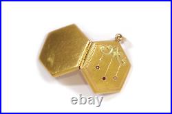 Médaillon Art Nouveau hexagonal en or 18k, pendentif ancien, Art Nouveau