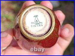 Mini Vase Ancien Sèvres Porcelaine Rouge Bronze Feuilles Art Nouveau miniature Mini Vase Ancien Sèvres Porcelaine Rouge Bronze Feuilles Art Nouveau miniature