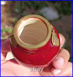 Mini Vase Ancien Sèvres Porcelaine Rouge Bronze Feuilles Art Nouveau miniature Mini Vase Ancien Sèvres Porcelaine Rouge Bronze Feuilles Art Nouveau miniature