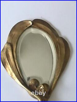 Miroir A Main Face À Main Art Nouveau Bronze Doré Ancien Authentique