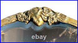 Miroir Face A Main Ancien En Bronze Art Nouveau Miroir Biseauté