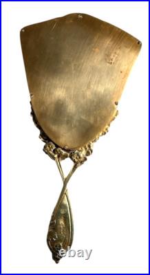 Miroir Face A Main Ancien En Bronze Art Nouveau Miroir Biseauté