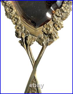 Miroir Face A Main Ancien En Bronze Art Nouveau Miroir Biseauté