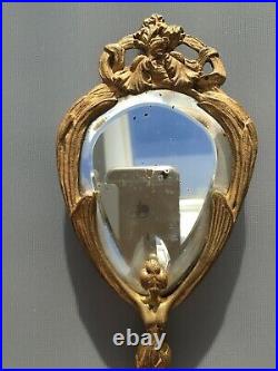Miroir ancien face a main en bronze Art Nouveau Un 2e M A Dlg L XV Ouvre Lettre