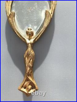 Miroir ancien face a main en bronze Art Nouveau Un 2e M A Dlg L XV Ouvre Lettre