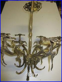 Monture LUSTRE Bronze ancien, décor végetal, ART NOUVEAU, 6 bras de lumières