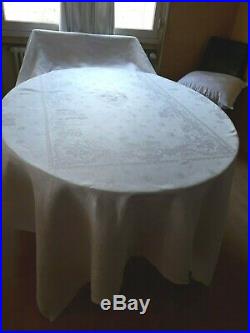 N08 ANCIEN SERVICE DE TABLE METIS DAMASSE nappe 173x250 + 12 serviettes monog MP