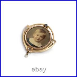 Or jaune 14 carats art nouveau bijou ancien photo broche saphir perle or 585