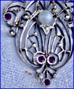 PENDENTIF ANCIEN 1900 ART NOUVEAU en ARGENT marcassites, grenats et perle N°96