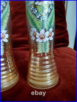 Paire Ancien Vases Émaillée Décor Fleurs Art Nouveau -Dlg Legras- H30cm