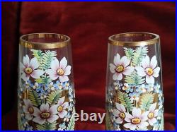 Paire Ancien Vases Émaillée Décor Fleurs Art Nouveau -Dlg Legras- H30cm