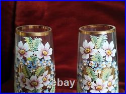 Paire Ancien Vases Émaillée Décor Fleurs Art Nouveau -Dlg Legras- H30cm