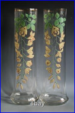 Paire D'anciens Vases En Verre Émaillé Art Nouveau Circa 1900