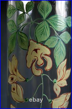 Paire D'anciens Vases En Verre Émaillé Art Nouveau Circa 1900