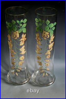 Paire D'anciens Vases En Verre Émaillé Art Nouveau Circa 1900