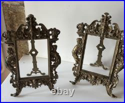 Paire De Cadre Ancien en Laiton Porte Photo Art Nouveau Espagne Collection Déco