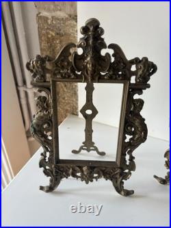 Paire De Cadre Ancien en Laiton Porte Photo Art Nouveau Espagne Collection Déco