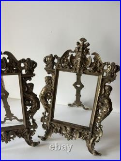Paire De Cadre Ancien en Laiton Porte Photo Art Nouveau Espagne Collection Déco