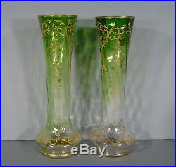 Paire De Vases Anciens En Verre Émaillé Style Art Nouveau Montjoye Legras
