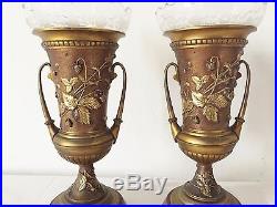 Paire Vase Bronze Art Nouveau Cassolettes Vasque Médicis Cristal Ancien Marbre