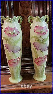 Paire anciens grands vases art nouveau ceramique style royal dux autriche ep 19e