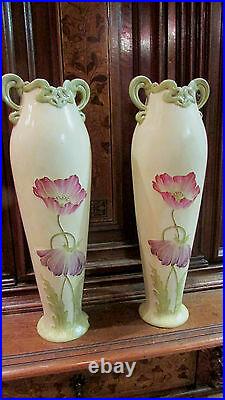 Paire anciens grands vases art nouveau ceramique style royal dux autriche ep 19e