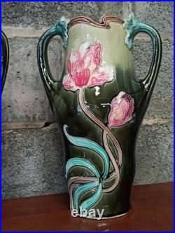 Paire de vases ancien Art Nouveau en Barbotine Lille Five