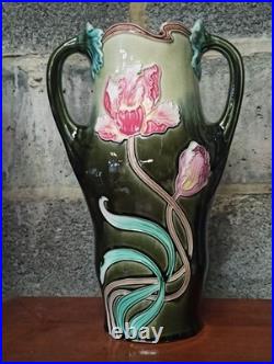 Paire de vases ancien Art Nouveau en Barbotine Lille Five