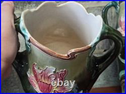 Paire de vases ancien Art Nouveau en Barbotine Lille Five