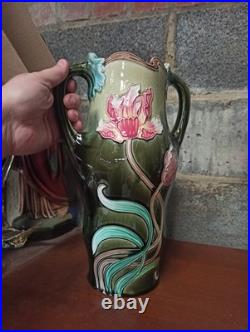 Paire de vases ancien Art Nouveau en Barbotine Lille Five