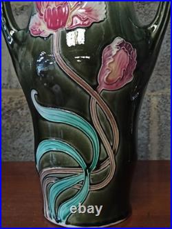 Paire de vases ancien Art Nouveau en Barbotine Lille Five