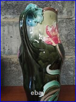 Paire de vases ancien Art Nouveau en Barbotine Lille Five