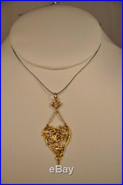 Pendentif Ancien Art Nouveau Or Massif 18k Perles Antique Solid Gold Pendant